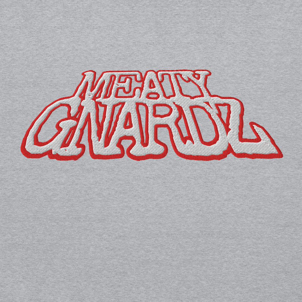 EMBROIDERED MEATY GNARDZ REDZ GRAY HOOD
