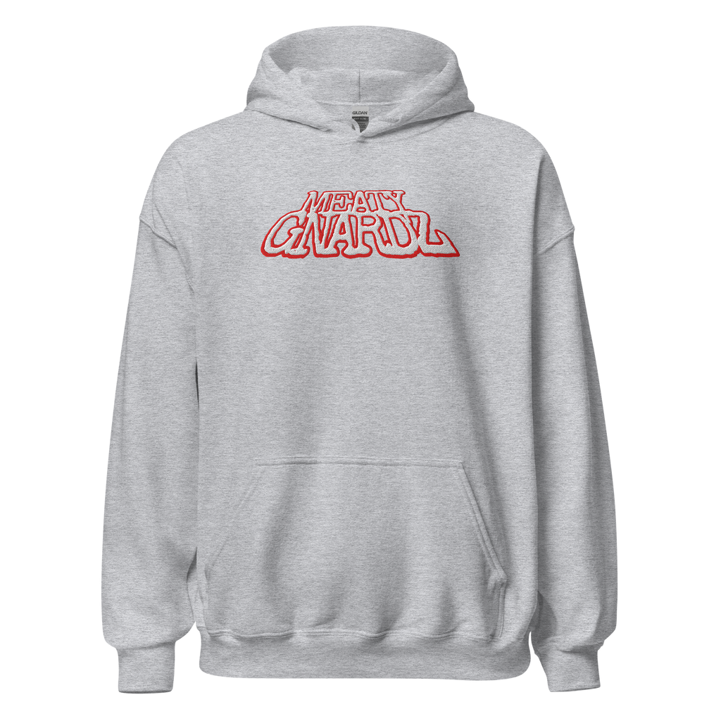 EMBROIDERED MEATY GNARDZ REDZ GRAY HOOD
